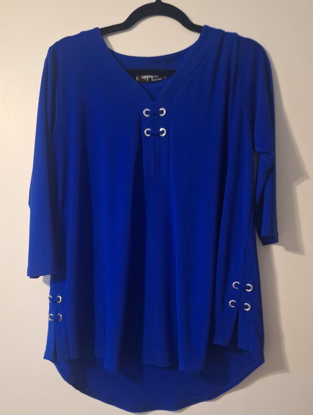 Sympli Royal Blue V-Neck Top with Grommets